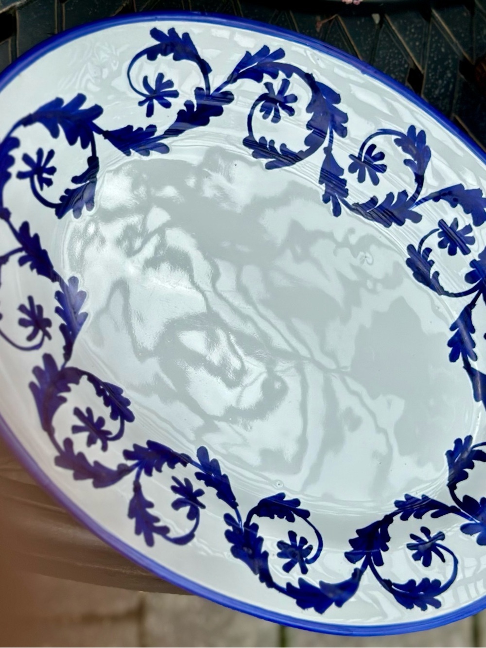 Williams Sonoma Sur La Table Italian Oval Serving Platter Blue Scroll - Picture 6 of 7